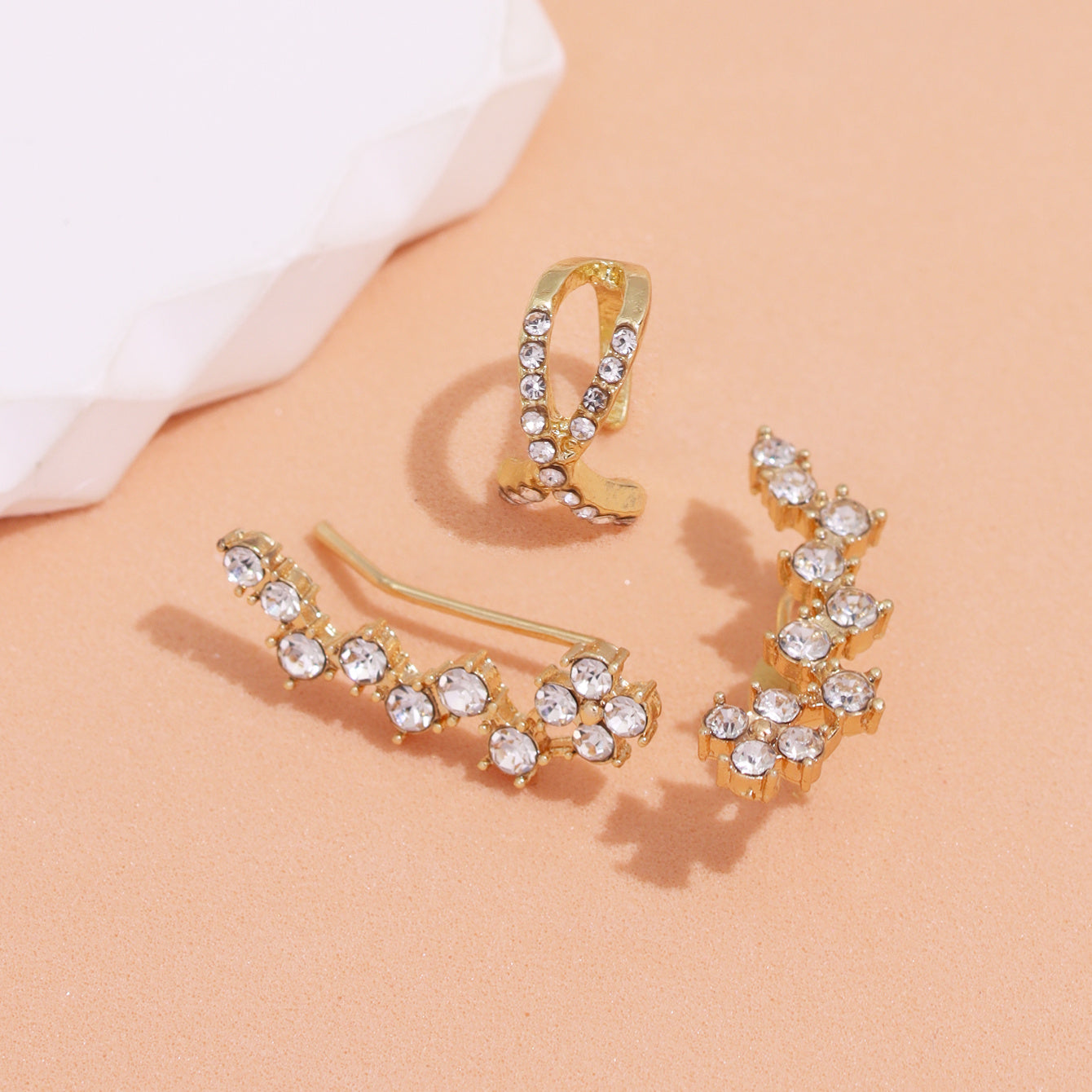 3pcs Exquisite Shiny Rhinestone Ear Clip Earrings Set For Women Daily Party Prom Decor Jewelry