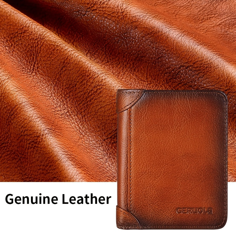 Men's Genuine Leather Premium Slim Driver's License Card Holder, Trendy 3-Fold Wallet, Top-Grain Cowhide, Large Capacity RFID Blocking Credit Card Holder, Portable Cash Work Business Commuter Office Anniversary Couple Birthda