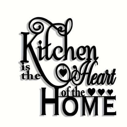 2D Flat, 1pc "Kitchen is the Heart of the Home" Metal Wall Decor - Elegant Script Kitchen Sign with Heart Accents - Durable Metal Art Plaque for Home, Cafe, Restaurant, Bar - Warming Gift for Cooks and Home Decorators, Cafe