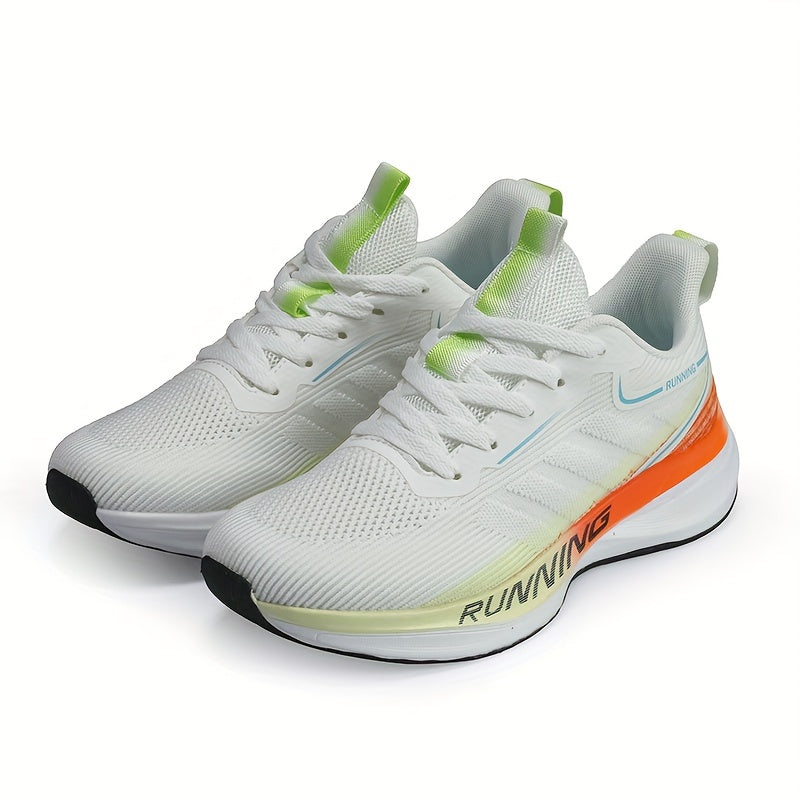 Men's Trendy Woven Knit Breathable Running Shoes, Comfy Non Slip Lace Up Soft Sole Sneakers for Men's Outdoor Activities