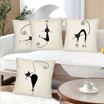 4pcs Playful Black Cat Throw Pillow Covers | Boho Chic Decorative Cushion Covers, 44.96x44.96 cm, Polyester with Zip Closure | Ideal for Sofa, Bedroom, Office & Farmhouse | Hand Washable, Paisley Pattern, Decorative Pillows