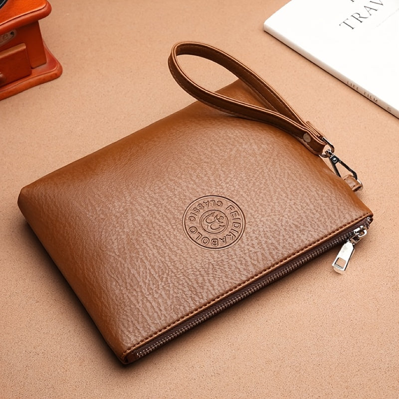 Men's Business Handbag - Large Capacity Multi-Compartment Wallet & Phone Holder with Wrist Strap, Elegant Black Soft Tree-like Texture Design, Golden-Tone Hardware for Daily Commute, Formal Events, Travel - Durable & Stylish