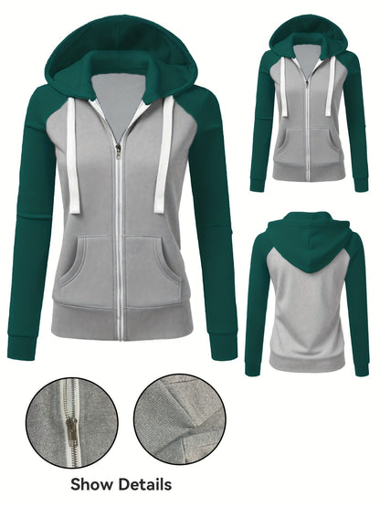 Women's Elegant Zip-Up Hooded Jacket - Slim Fit Winter Coat with Full-Zip Front Closure, Side Pockets - Machine Washable Outerwear for Office, Casual, Formal Events - Available Now!, Office Wear, Sleek Design, Soft Fabric, Fa