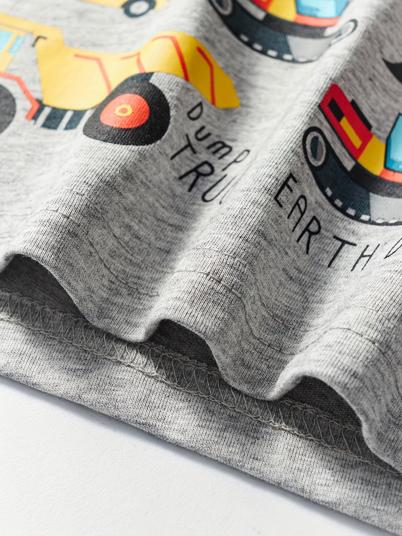 Boys' Cotton Short Sleeve T-Shirt with Cartoon Excavator Print, Breathable Summer Trend
