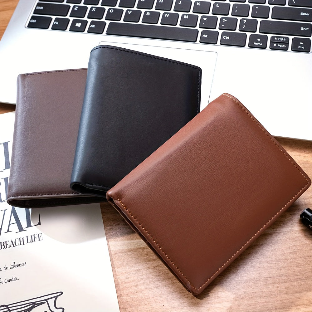 1pc Genuine Leather Wallet - Slim Vertical design, Compact Credit Card Holder & Coin Purse with ID Window, Elegant Minimalist Wallet for Men & Women, Everyday or Formal Use - Perfect Gift for Dad, Husband, Boyfriend (Christma