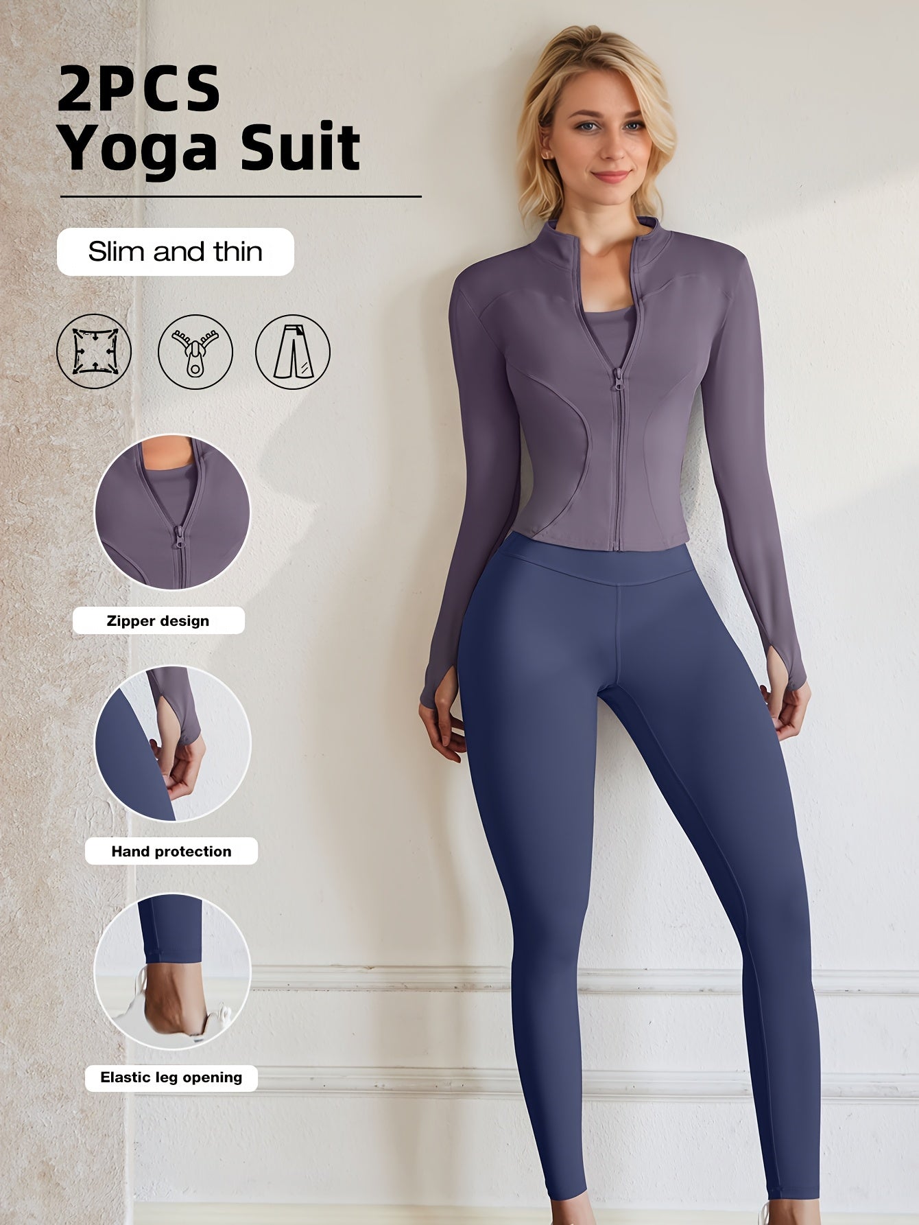 European Code Polyester Fabric Gym Running Clothes Long Sleeve Sports Jacket Cycling and Walking Tightening Buttocks Pants Fitness Suit