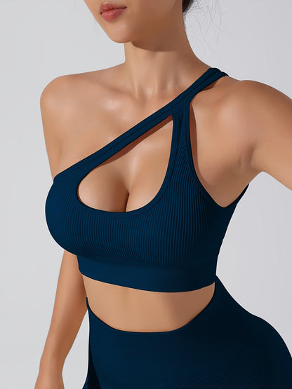 Women's 2pcs Yoga Set: Sexy One-Shoulder Sports Bra & High-Waist Butt Lifting Leggings - Stretchy, Non-See-Through Activewear
