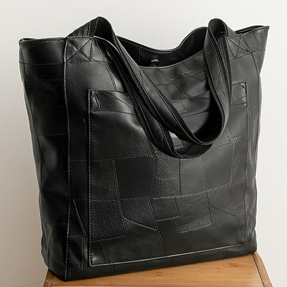 Women's Faux Leather Tote Bag with Magnetic Closure, Fixed Shoulder Straps, Solid Color, Polyester Lined, Edge Paint Detail, Suitable for Various Occasions