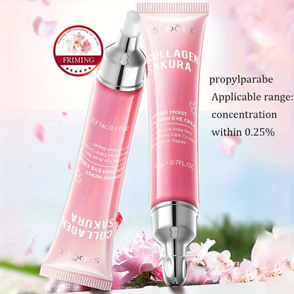 [Top-Rated] Sakura Collagen Eye Cream - 20g, Hydrating & Firming, Reduces Dark Circles & Wrinkles, for All Skin Types, Hypoallergenic with Hyaluronic Acid, Caffeine & Ceramides, Moisturizing & Anti-Aging,, Suitable for Sensit