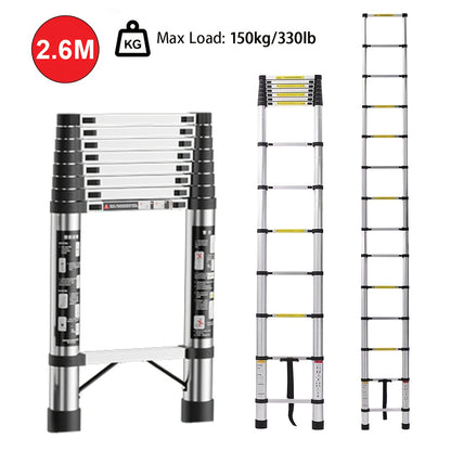 150kg Stainless Steel Ladder, 5m 4.4m 3.8m 3.2m 2.6m Telescopic Folding Ladder, Portable Safety Ladder, Suitable for Renovation And Maintenance, Garden Pruning, Orchard Picking, Warehouse Stocking, Ladder for Home, A Shape Ad