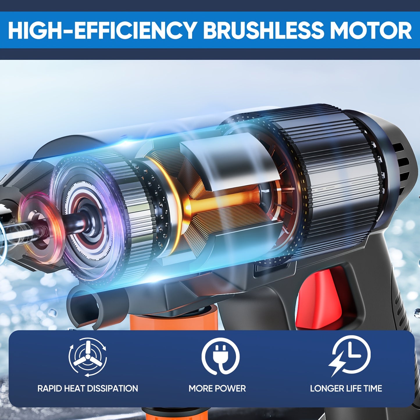 Pistola de limpeza de alta pressão sem fios, auto-ferrante, com jato contínuo de espuma, mangueira de 5 m e 2 pilhas de lítio recarregáveis, bocal 3 em 1, lavadora elétrica portátil, ideal para lavar automóveis, limpar jardins e pavimentos.