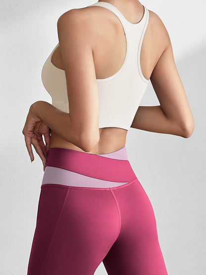 Women's 2-piece sports set with sports bra and leggings, color block design suitable for cycling, fitness, yoga, and running.