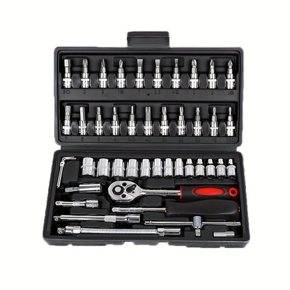 46pcs Motorcycle And Car Repair Toolkit: Ratchet Torque Wrench, Wrench, Screwdriver, Socket Set - Perfect For Motorcycle And Car Repairs!