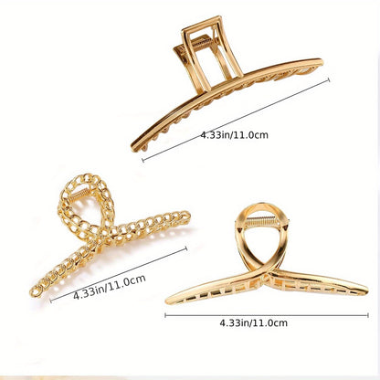 3pcs/set Trendy Metal Hair Claw Anti-slip Hair Crab Clip Elegant Geometric Hairpin Decorative Hair Accessories For Women, ideal choice for gifts