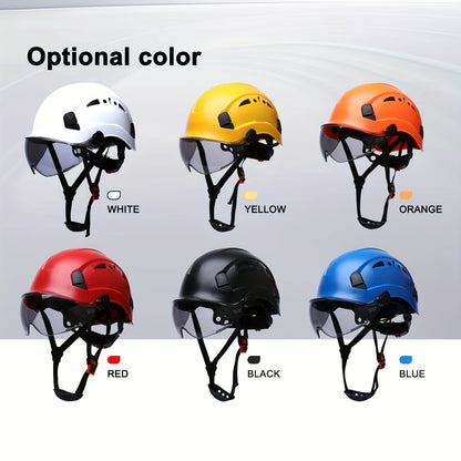 Adjustable Safety Helmet with Integrated Visor - Durable ABS Plastic, Ergonomic Design for Construction & Industrial Use, White, Construction Safety Gear, Sleek Glossy Finish, Secure Fit Straps