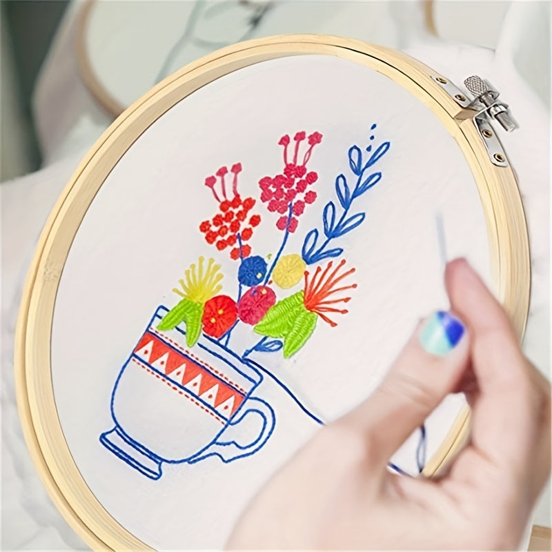 1set Embroidery Kit, 50/100 Colors Threads, 5 Pcs Bamboo Embroidery Hoops And Cross Stitch Tools Set, Hand Embroidery Starter Kit For Beginners Adults