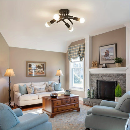 4-Light Industrial Semi Flush Mount Ceiling Light Fixture, Modern Sputnik Chandelier Light Fixtures, Industrial Kitchen Light Fixtures Ceiling Mount, Dining Room Light Fixture for Bedroom Hallway, E26 E27 Base(Bulbs Not Inclu