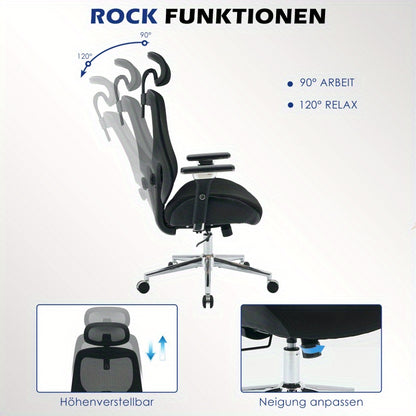 Heavy-Duty 230kg Capacity Ergonomic Office Chair with 4-in-1 Height Adjustment, 120° Tilt & Lumbar - Heavy Duty Desk Chair with 4D Armrests, 5-Wheel Base, Smooth-Rolling Casters, Headrest - Ideal for Tall Users & Long Hours