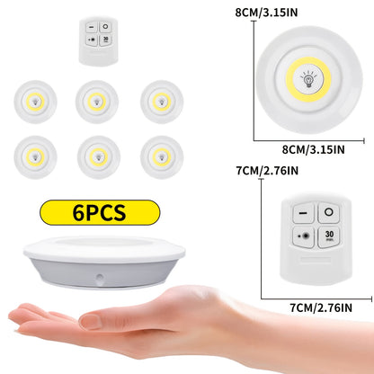 6pcs Smart Wireless LED Under-Cabinet Lights COB Night Light With Remote Control - Perfect For Wardrobe, Kitchen & More!