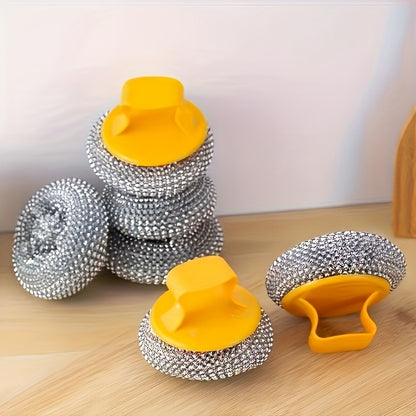 1pc Stainless steel cleaning brush with ergonomic handle - Reusable scouring ball, suitable for pots, kitchens, bathrooms, floors and outdoor use - Durable plastic and metal bristles, 1-4pcs, multi-functional scouring ball