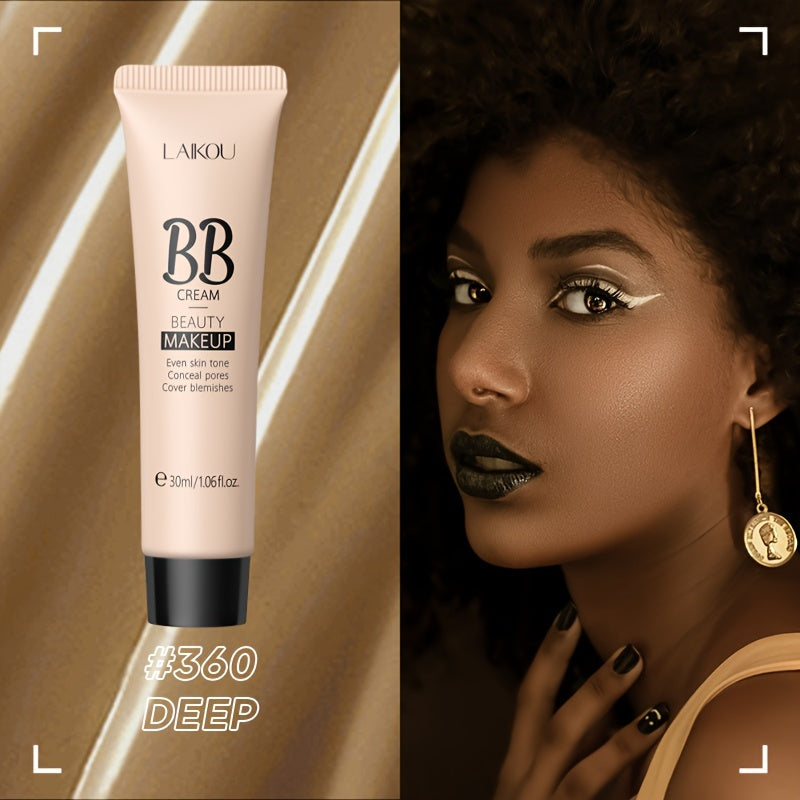 LAIKOU BB Cream à prova de água com cobertura total, tons naturais/marfim/bronzeado, 30ml, base de longa duração, controlo da oleosidade, uniformiza o tom da pele e disfarça os poros.