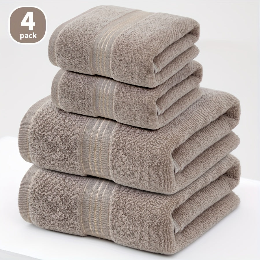4-Piece Towel Set - Modern Striped Bath and Hand Towels, Super Soft Knit Fabric, Cotton 75% Polyester 25%, Space Theme, 385gsm - Ideal for Bathroom, Spa, Hotel, Outdoor Use
