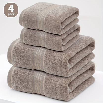 4-Piece Towel Set - Modern Striped Bath and Hand Towels, Super Soft Knit Fabric, Cotton 75% Polyester 25%, Space Theme, 385gsm - Ideal for Bathroom, Spa, Hotel, Outdoor Use