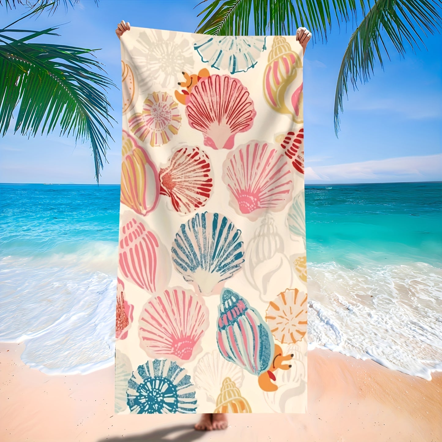 1pc Quick-Dry Super Absorbent Beach Towel – Soft, Lightweight, Vibrant Seashell Pattern, Perfect for Travel, Swimming, Camping, Yoga, Gym, and Beach Vacations, Beach Blanket