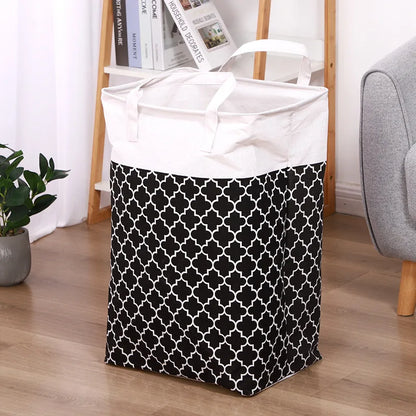 Folding Fabric Laundry Storage Basket Linen Cloth Quilt Movin Toy Dorm Family Hamper ExtendedHandle Striped Dirty Clothes Hamper