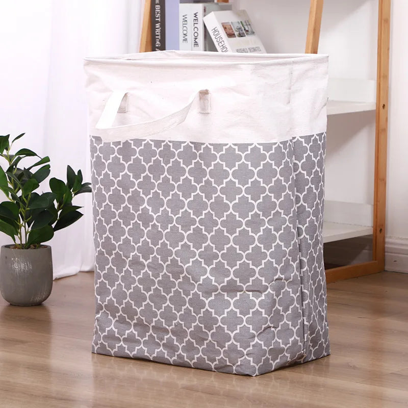 Folding Fabric Laundry Storage Basket Linen Cloth Quilt Movin Toy Dorm Family Hamper ExtendedHandle Striped Dirty Clothes Hamper
