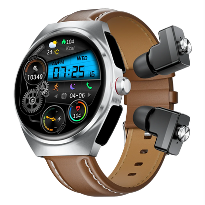 2025 New Best Smart Watch Leather Band with Earbuds 2 in 1 Headphones and Smartwatch Fitness Tracker with Heart Rate Monitor