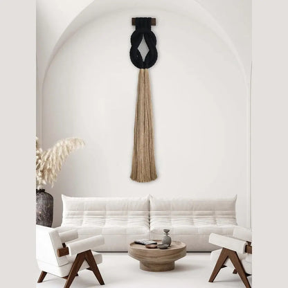 Handmade Black Knotted Design with Long Tassels Minimalist Macrame Wall Hangings Set for Kids' Room