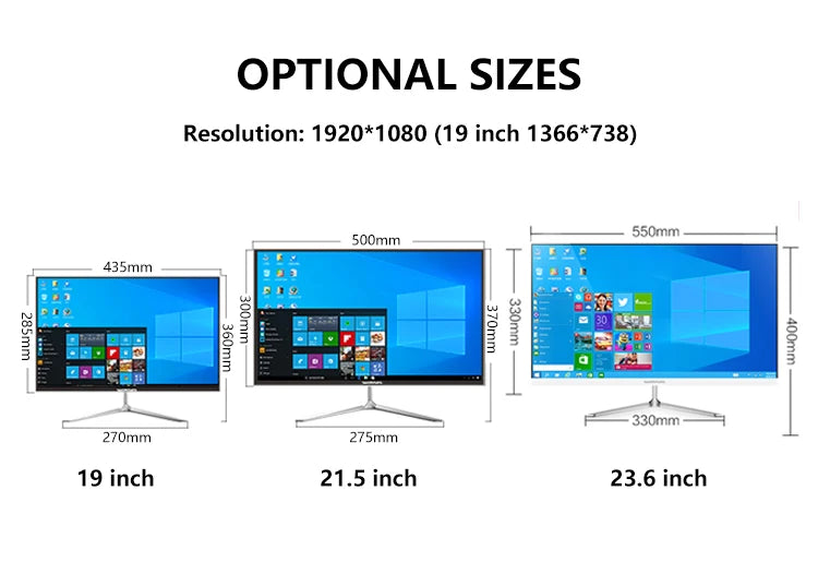 23.6 inch LED Slim AIO Desktop I3 I5 I7 8GB 16GB RAM 256GB 512GB SSD Win10 Home Energy Efficient VESA Mount Office Computer