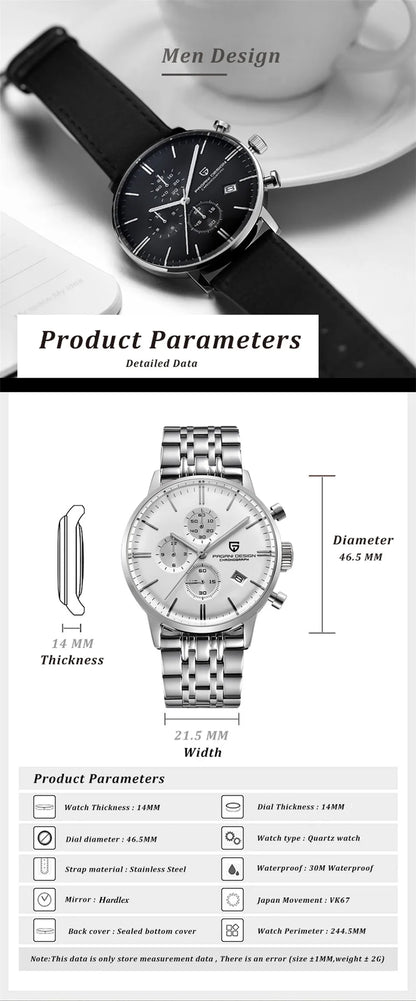 PAGANI DESIGN 2025 New Luxury Fashion Sapphire Japan VK67 Mens Watches Quartz Pointer Chronograph Waterproof Wrist Accessories