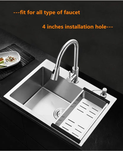 Hand Made Stain Kitchen Sinks Brushed Finish 3mm Thick Single Bowel Kitchen Sink Set Large Space with Drain Overflow YUDA90