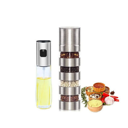 Wholesale Kitchen Barbecue  Oil Spray Bottle Olive Oil and Vinegar Jars Dispenser Sprayer With Salt Pepper Grinder
