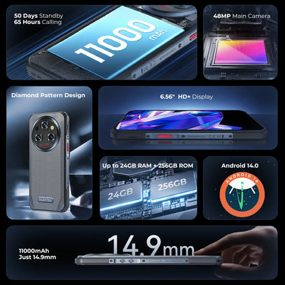 Hot Sale Oukitel Wp35S 4g Smartphone 11000mah 6.56 inch IPS Display Helio G85 6gb+256gb Support NFC 60Hz Octa Core Rugged Phone