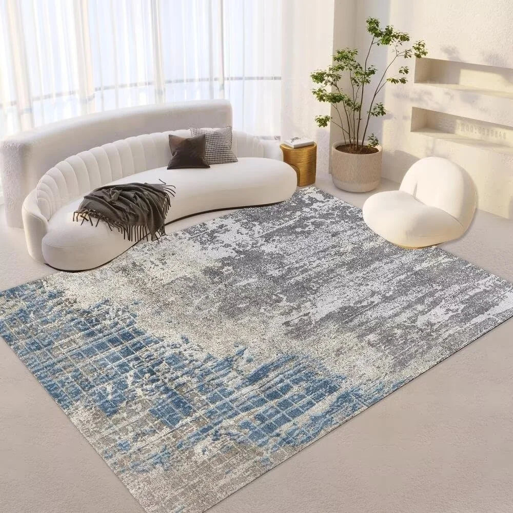 Dark Blue Abstract Art Modern Carpet Thin Fabric Indoor Floor Cover for Large Living Room Elegant Ink Style Print Area Rugs Sets