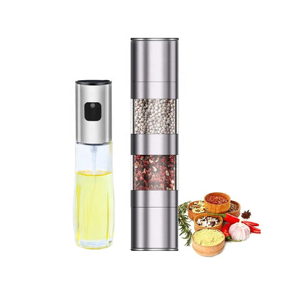 Wholesale Kitchen Barbecue  Oil Spray Bottle Olive Oil and Vinegar Jars Dispenser Sprayer With Salt Pepper Grinder