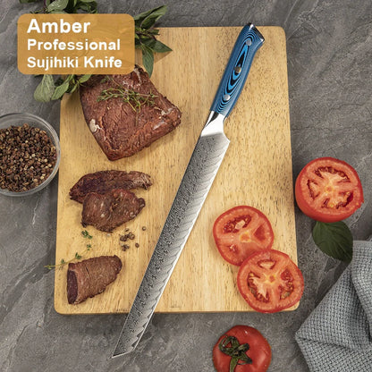 Amber Blue Pakkawood Handle Fillet Fish Japanese Sashimi Knife Yanagiba Knife Sushi Knife