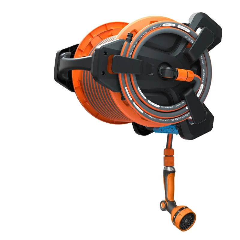 Equipamento de lavagem de automóveis e jardins de alta qualidade e grande procura: Enrolador de mangueira de jardim retrátil portátil com suporte para mangueira.