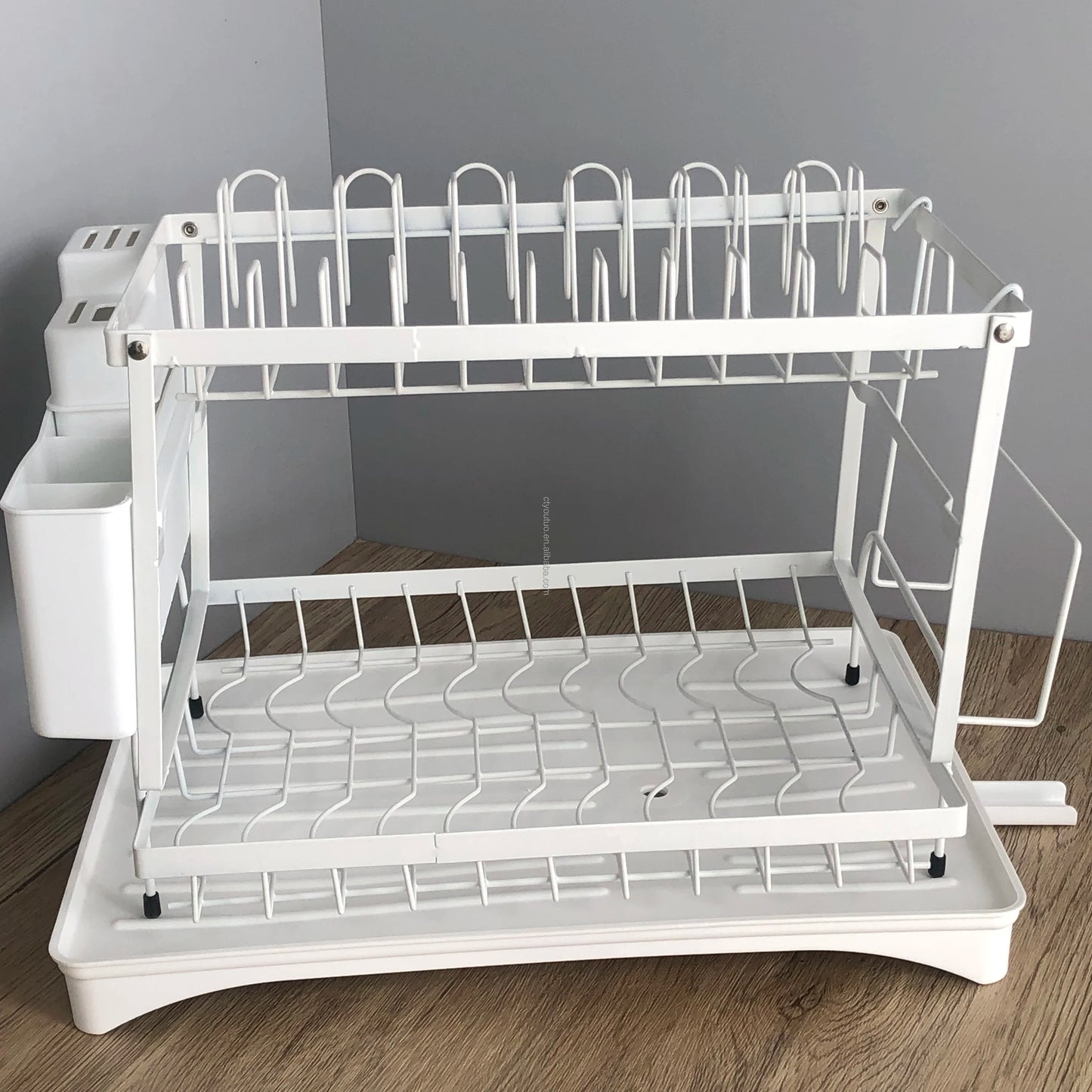 YOTO Modern Dish Rack Space-Saving 2-tier Dish Drainer Organizer Drainboard Set Folding Drying Rack Drainer Cutlery Drainer
