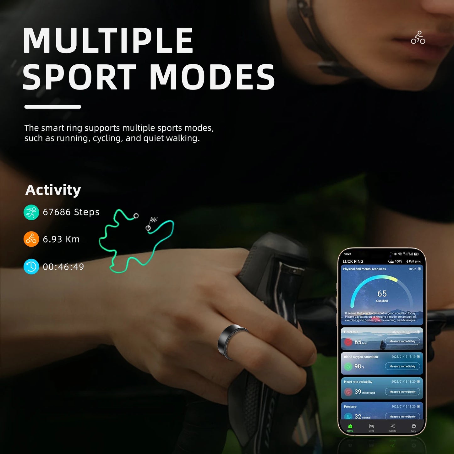 Hyperliving Anel Inteligente Personalizado para a Saúde com Logótipo OEM, Controlado por Aplicação, Resistente à Água 5ATM, Dispositivo Vestível para Galaxy