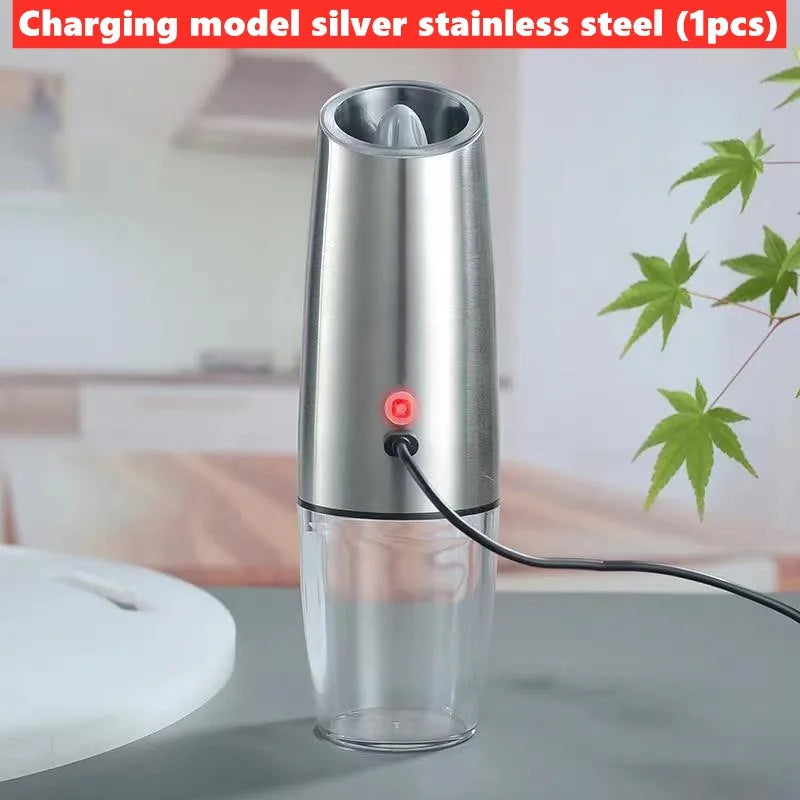 Electric Gravity Salt and Pepper Grinder Set Spice Jar Rechargeable Black Pepper Mill Grinder with Blue Light and Stand
