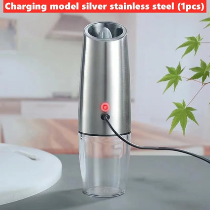 Electric Gravity Salt and Pepper Grinder Set Spice Jar Rechargeable Black Pepper Mill Grinder with Blue Light and Stand