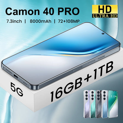 2025 New Camon 40 Pro Cellphone 16GB+1TB Smartphone Unlocked Dual Card 5G Phones 7.3inch HD Hd Screen Mobile Phones
