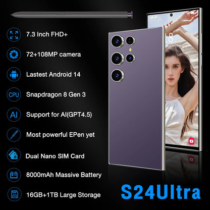 2025 NEW Original Unlocked Dual Card 5G Smart Phone HD 5G Cellphone Android 14 S24 Ultra 16GB + 1TGB Smartphone