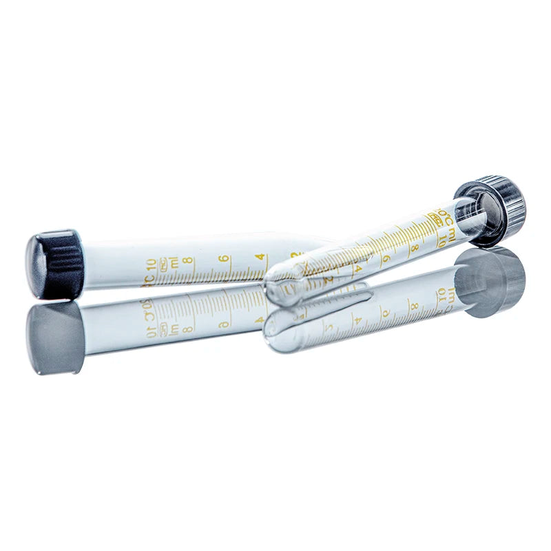 Tubo de ensaio de laboratório graduado em vidro, de fundo plano e redondo, com tampa de rosca, para 10, 15, 20 e 25 ml.