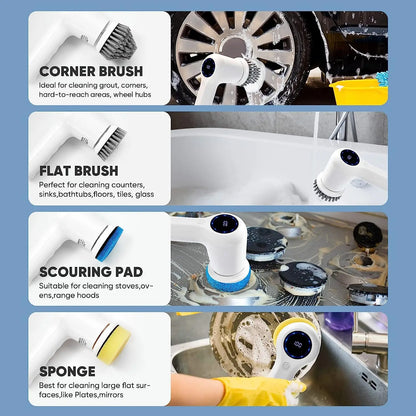 2-Speed Cordless Electric Shower/Sink/Window Cleaning Brushes for Spin Scrubber with Battery Level Display for Bathrooms
