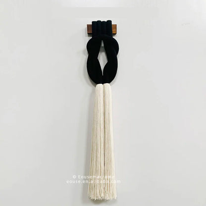Handmade Black Knotted Design with Long Tassels Minimalist Macrame Wall Hangings Set for Kids' Room